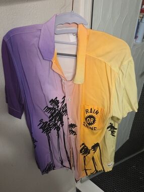 Men's Short Sleeve Button-Down Shirt - Yellow & Purple Gradient